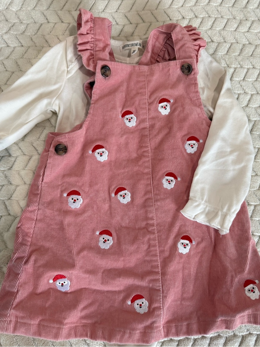 Pink Corduroy Dress with Santa Embroidery
